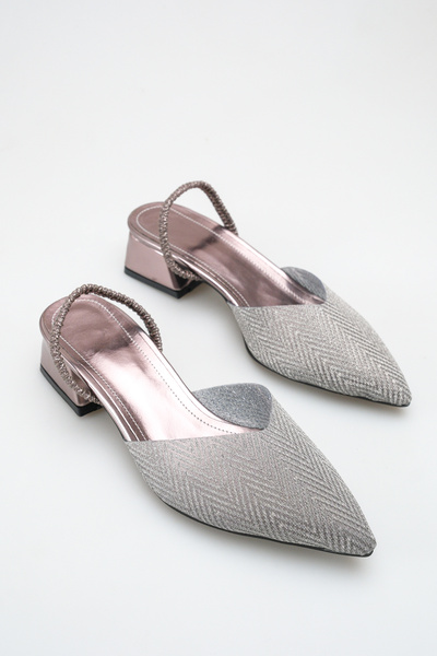 meyra'nın ayakkabıları Women's Open Back Elastic Glittery Heeled Shoes Platinum