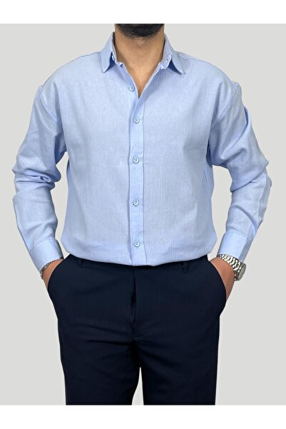 HAVANO Havanna Premium Quality Oversize Crinkle Shirt - Baby Blue