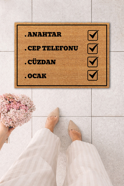 MatsUp Koko Kapı Önü Anahtar Cep Telefonu Cüzdan Kontrol Listesi Baskılı Paspas