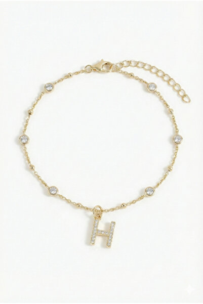 Queen Silver Jewelry 925 ayar gümüş. beyaz zirkon taşlı, toplu zincirli, harf...