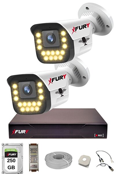 FURY 2 li Sesli 15 Warm Led Gece Renkli Görüş Su Geçirmez Güvenlik Kamerası S...
