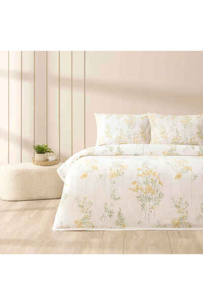 Taç طقم بيكيه مطبوع من أفييل مقاس كوين باللون الأصفر