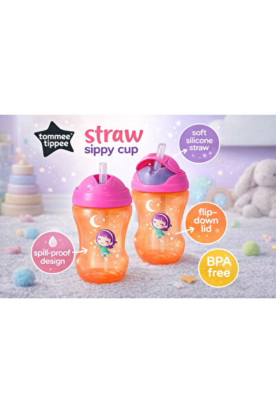 tommee tippee Anti-spill straw cup 7m+ pink, 230ml