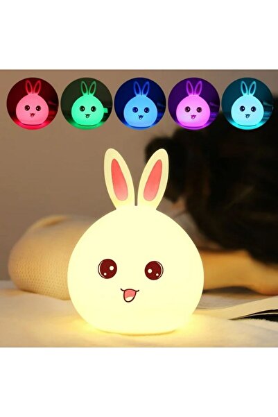 BENİMOLMALI 5 Farklı Renk Modlu Tavşan Figürlü LED Gece Lambası–Yumuşak Dokul...