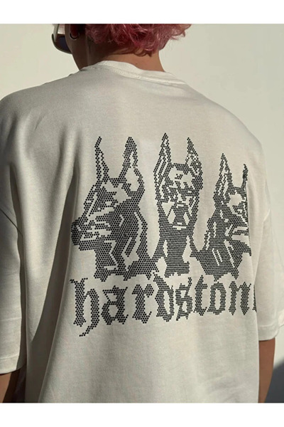 Violon Gray Stone Embroidered Hardstone White Oversize Premium T-Shirt