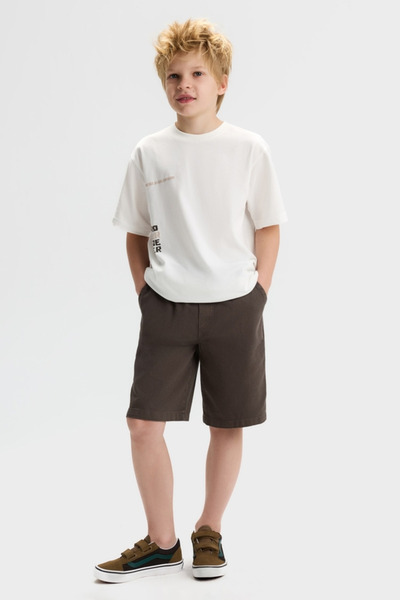 NK Boy's Steronger Back Printed Tshirt 8-14 Years Ecru-Brown