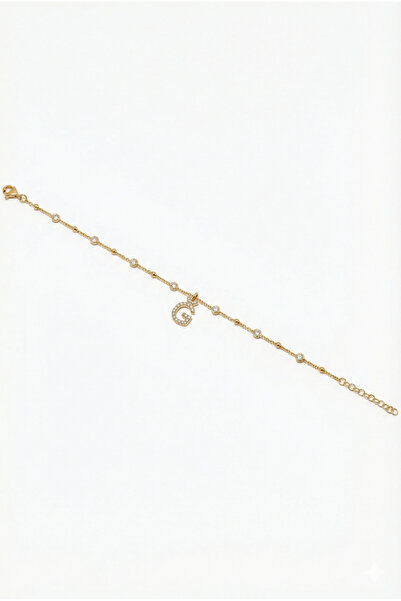 Queen Silver Jewelry 925 ayar gümüş. beyaz zirkon taşlı, toplu zincirli, harf...
