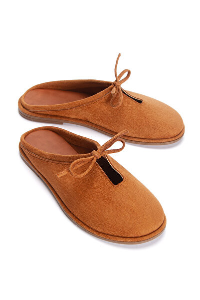 PASSAGE SHOES Women's Suede Bow Detailed Casual Slippers 6344 Taba Suede