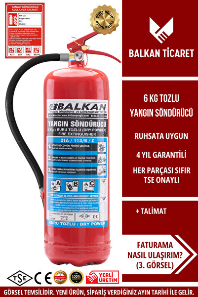 Balkan Ticaret 6 KG Yangın Tüpü Tozlu KKT ABC Ruhsata Uygun 4 Yıllık TSE HYB ...
