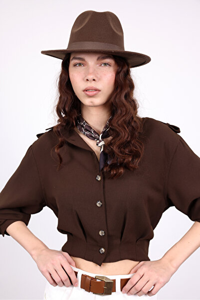 5in1Canpolat Brown Short Shirt with Shoulder Straps 17457
