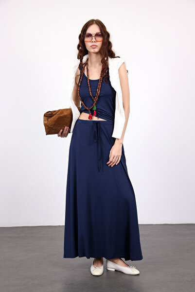 5in1Canpolat Navy Blue Modal Athlete Skirt Set 0001