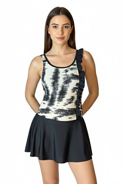 DRESSY LIFE Women's Patterned Ruffle Detailed Dress Swimsuit Beachwear