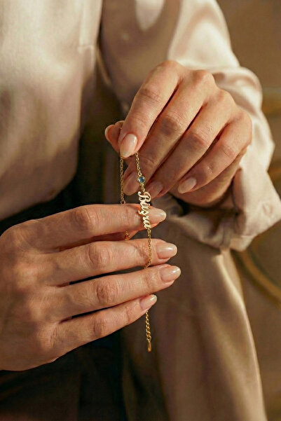 Modafadır 925 Ayar Gümüş Kişiye Özel İsimli Doğum Taşlı 14 Ayar Altın Kaplama...