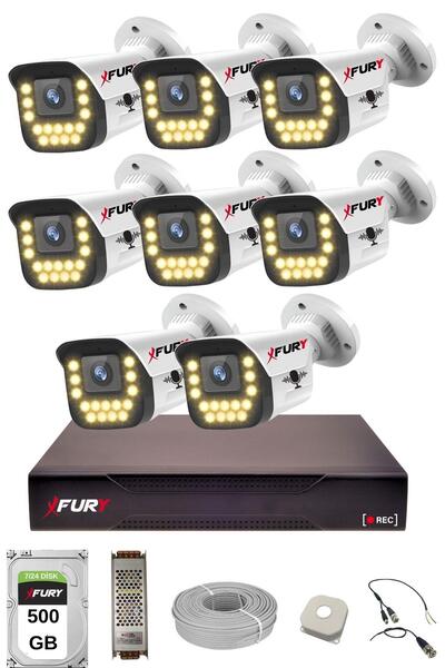 FURY 8 li Sesli 15 Warm Led Gece Renkli Görüş Su Geçirmez Güvenlik Kamerası Seti 500GB