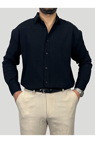 HAVANO Havanna Premium Quality Oversize Crinkle Shirt - Black