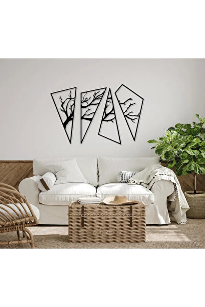 ReklamX 4 Parçalı Modern Ahşap Tablo - Ağaç Figürlü Duvar Dekorasyonu - Lazer...