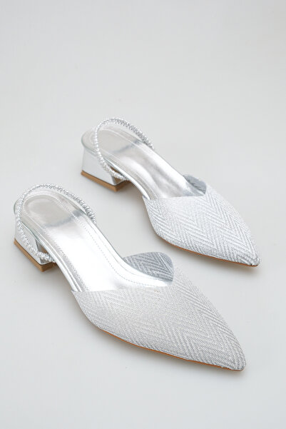 meyra'nın ayakkabıları Women's Open Back Elastic Glittery Heeled Shoes Silver