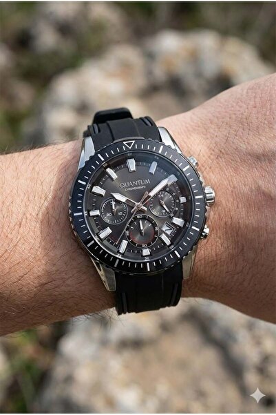 Quantum Black Sports Men's Wristwatch |   45mm, Black Silicone Strap, Chronog...
