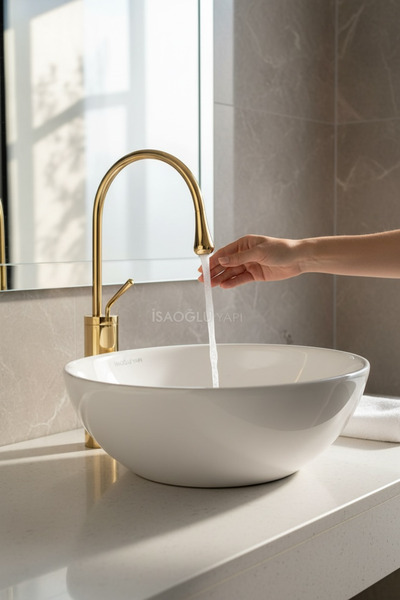 İSAOĞLU YAPI Gold Çanak Lavabo Bataryası Damla Serisi Çanak Lavabo Uyumlu Pir...