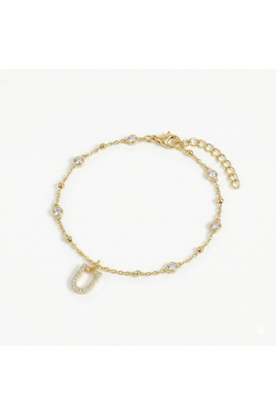 Queen Silver Jewelry 925 ayar gümüş. beyaz zirkon taşlı, toplu zincirli, harf...