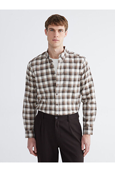 LC Waikiki Rmz Gi̇yi̇m Farkiyla Standard Fit Checkered Embroidered Men's Shirt