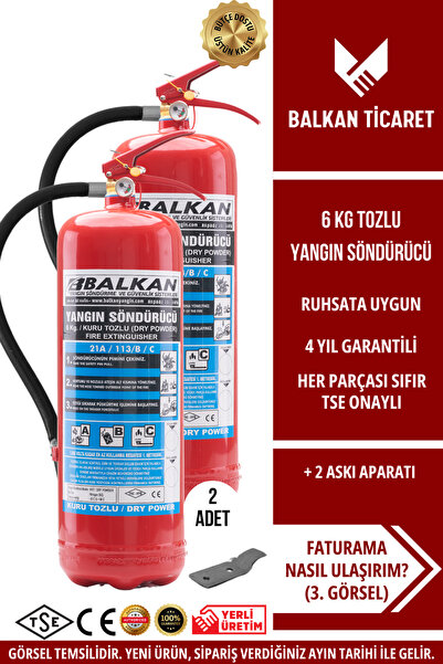 Balkan Ticaret 6KG Yangın Tüpü Tozlu 2 Adet KKT ABC Ruhsata Uygun 4 Yıllık TS...