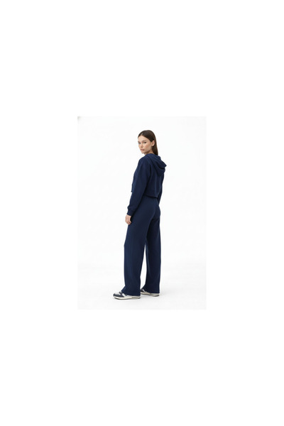Kapüşonlu Fermuarlı Crop Sweat & Bol Paça Eşofman Takım