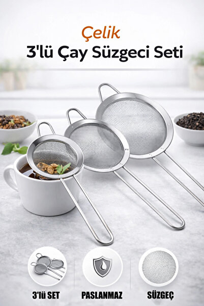 Tilbe Home 3’lü Paslanmaz Çelik Çay Limon Süzgeci Bitki Çayı Demleme Aparatı ...