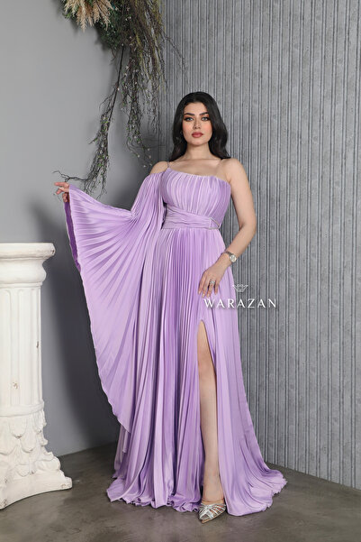 Warazan فستان سهرة طويل بليسيه راقي كم واسع