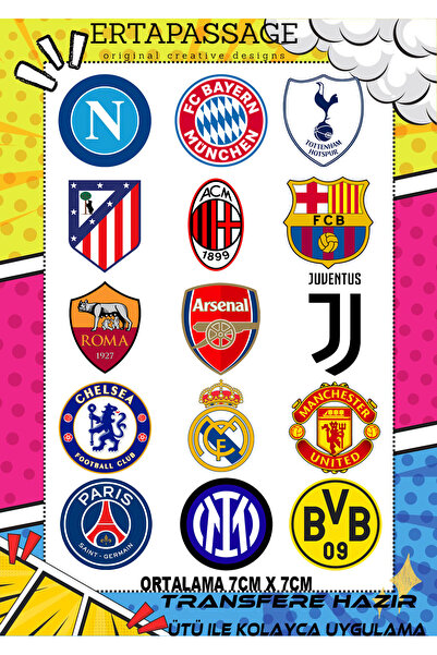 ErTaPassage Futbol Takımları Desenli Ütü ile Yapışan Transfer Baskı, Tişört, ...