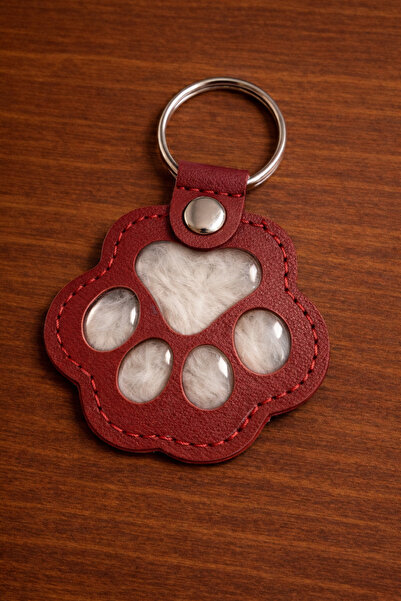 GECEDENİZ Pati Model Pet Hair Filled Leather Keychain Accessory Gift Souvenir...