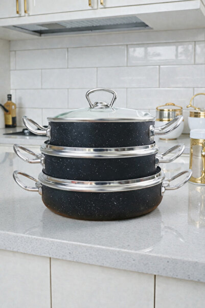 Ardore 6 Piece Granite 18/20/22 Lid Covered Saucepan Set 6 Piece Frying Pan S...