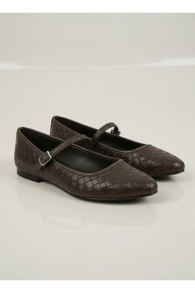 YUUN Beka Brown Knitted Patterned Ballet Flats