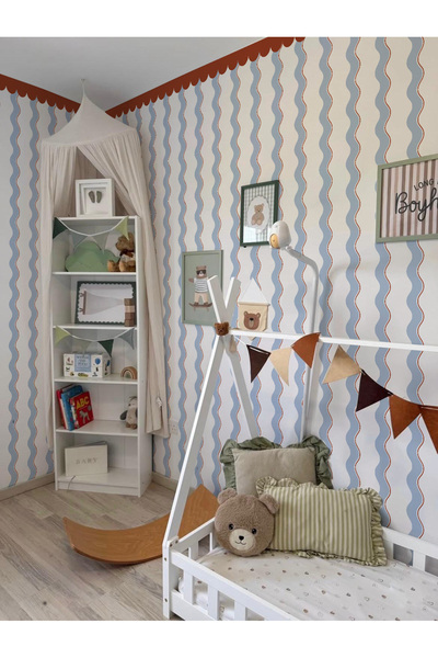 Tasarım Çizgiler Eğimli ve Kırmızı Tente Konsept Bebek & Çocuk Odası Duvar Ka...