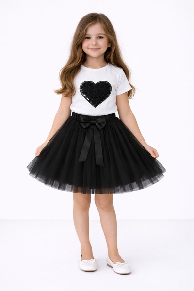 Nacar 23 Nisan 29 Ekim Gösteri Kıyafeti Kız Çocuk Payet Kalp Baskılı Tişört &...