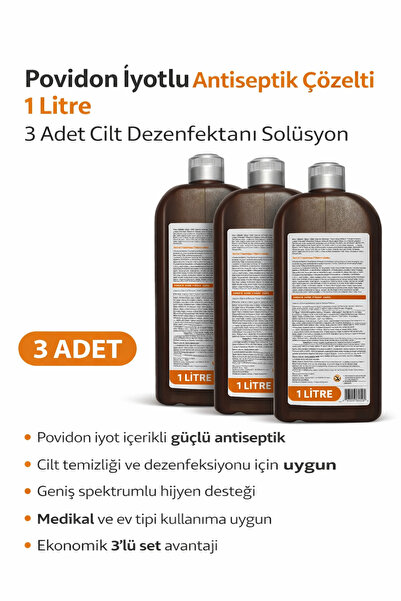 Bezos Povidon İyotlu Baticonal Antiseptik Çözelti 1 Litre x 3 Adet Cilt Dezen...
