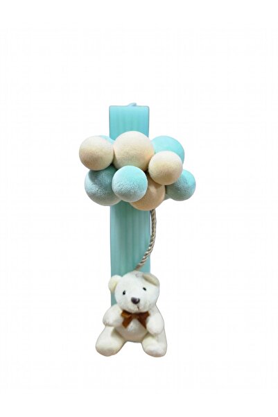 MASSIBEBE Boy baptism candle, Plush bear and balloon decoration