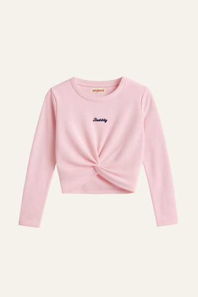 Zeyland Hanorac brodat cu șnur în față pentru fete, 3-12 ani, roz