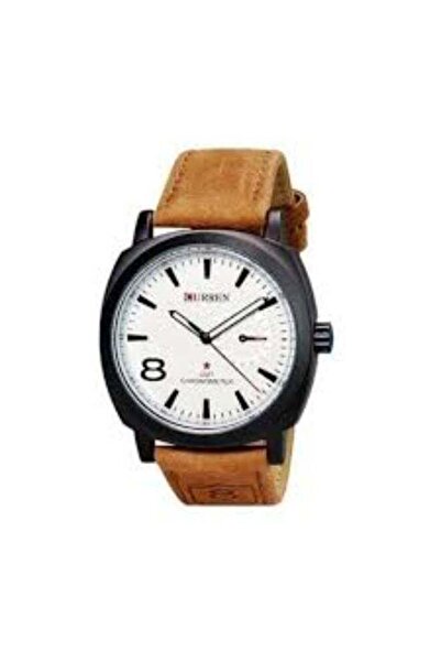 Curren 8139 Watch For Men Leather Strap - Brown/White