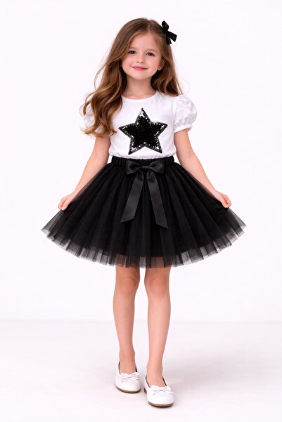 Nacar 23 Nisan 29 Ekim Gösteri Kıyafeti Kız Çocuk Payet Yıldız Baskılı Tişört...