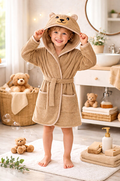 Asilex Home Collection رداء حمام للأولاد بغطاء للرأس، مصنوع من القطن بنسبة 10...