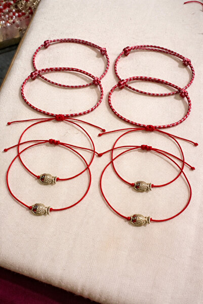 Femenino 8 Pieces (4 Sets of 2) Gold Fish Korean Rope Martenica Card Packaged...