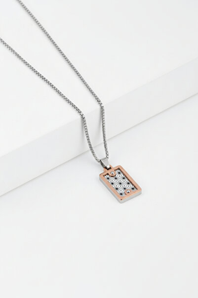 HERİF Aksesuar Men's Geometric Patterned Rose Framed Rectangular Plate Steel ...