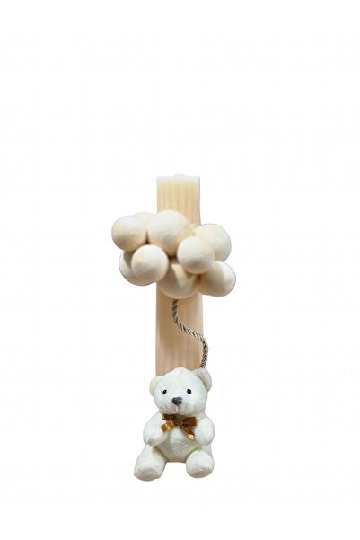 MASSIBEBE Boy baptism candle, Plush bear and balloon decoration