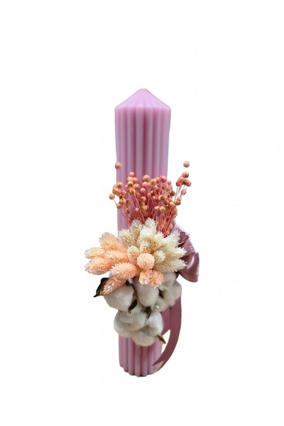 MASSIBEBE Elegant baptism candle, striped wax, Cotton decoration