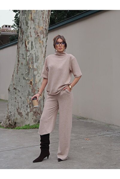 MAUN COLLECTION Knitwear Set with Half Turtleneck and Wide Legs
