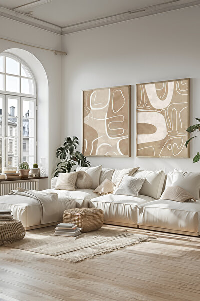 STARYUNA Wooden Framed Minimalist Abstract Linear Double Painting Set Yuna562