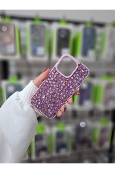 EPRO iPhone 14 Pro Max Gerçek Parlak Işıltılı Doğal Taşlı İçi Kadife Yüksek K...