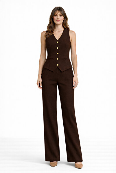 M&N Women's Brown High Waist Wide Leg Elastic Waist Palazzo Jeans