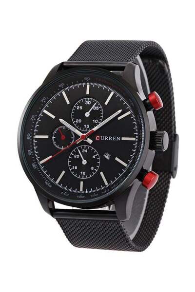 Curren ساعة رجالية تناظرية مقاومة للماء 8227 - 47 مم - أسود